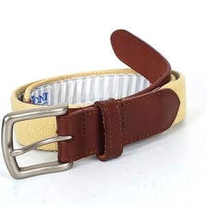 Reel Point Shelter Island Leather Canvas Belt Size 36 Brass Buckle